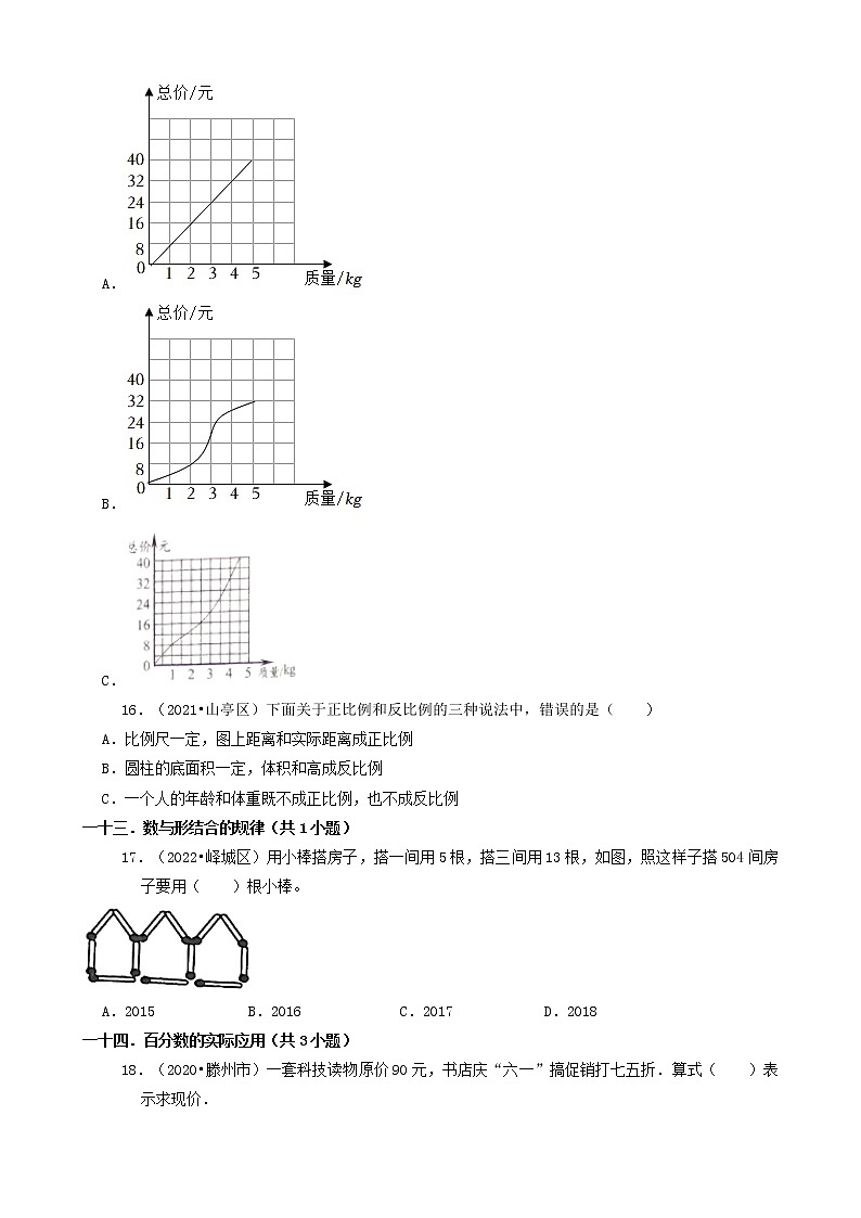 山东省枣庄市三年（2020-2022）小升初数学卷真题分题型分层汇编-01选择题（基础题）03