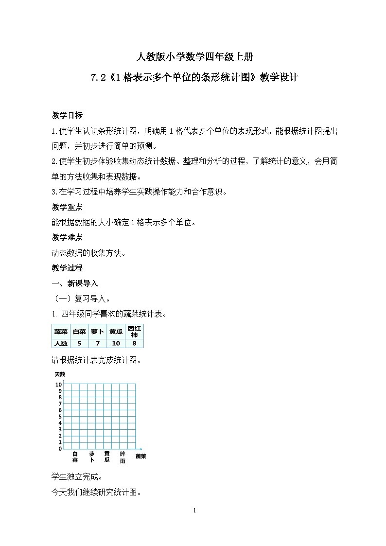 人教版小学数学四年级上册7.2《1格表示多个单位的条形统计图》课件+教学设计01
