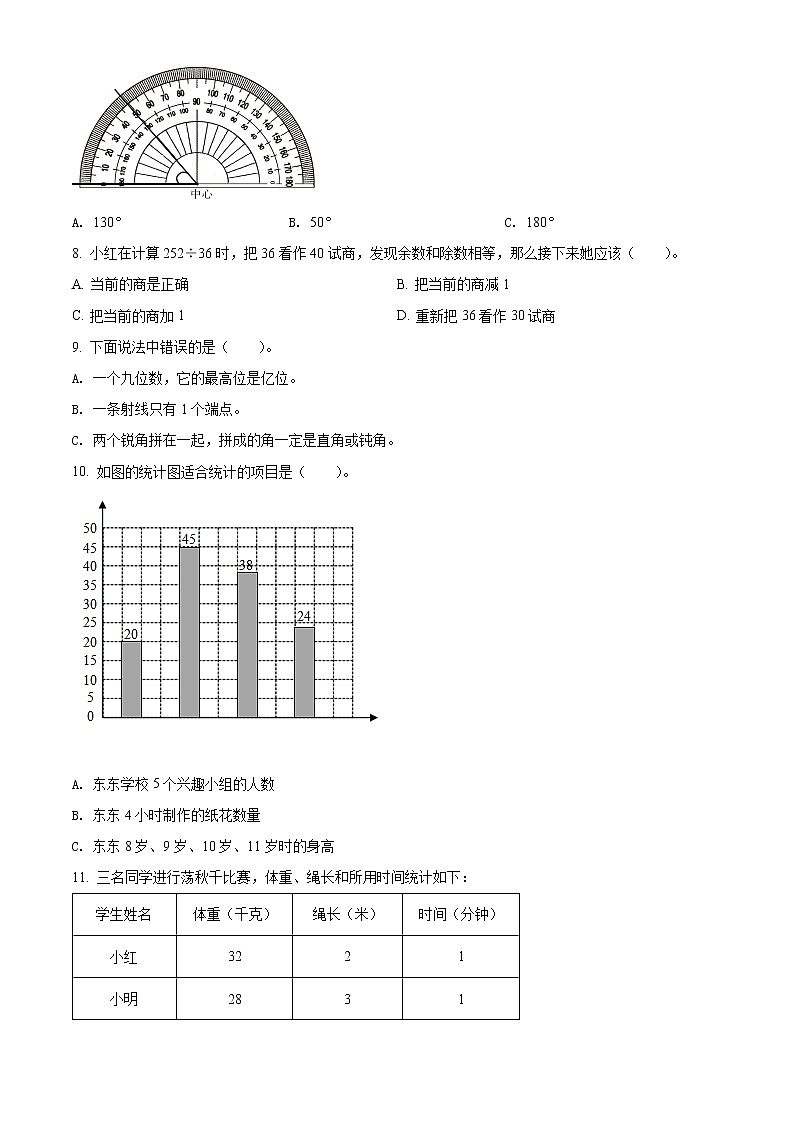 精品解析：2021-2022学年山东省安丘市、高密市青岛版四年级上册期末考试数学试卷（原卷版）第2页