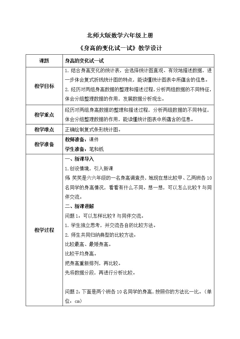 北师大数学六上《身高的变化试一试》课件PPT+教案01