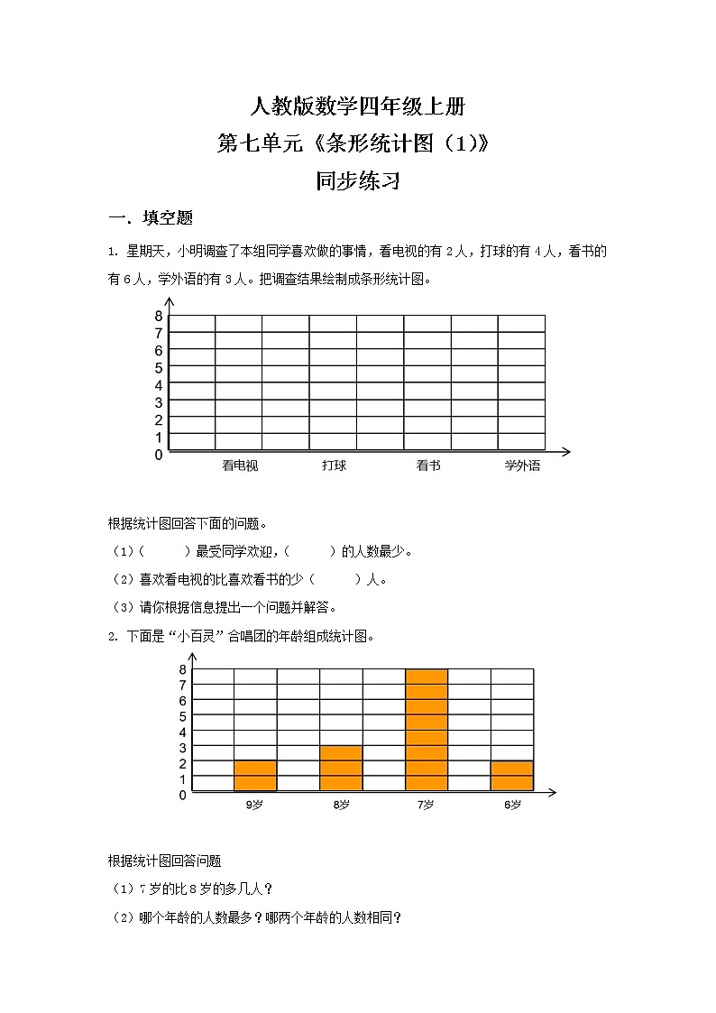 人教版小学数学四年级上册7.1《条形统计图（1）》PPT课件+教学设计+同步练习01