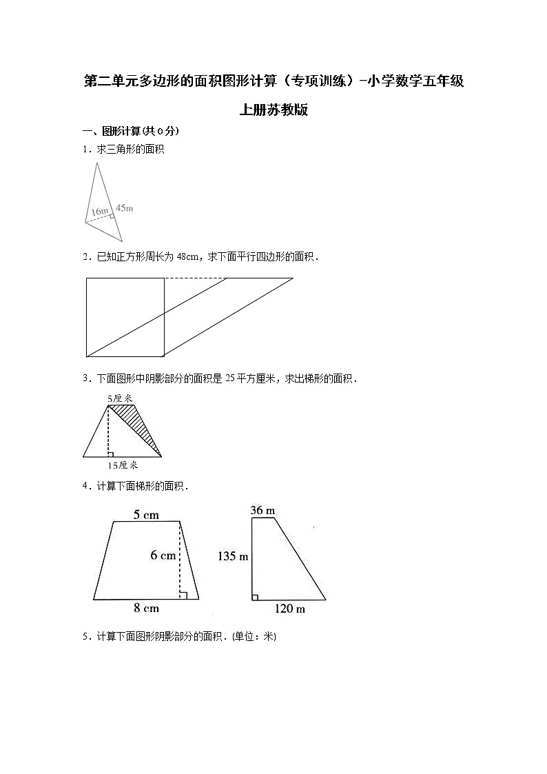 第二单元多边形的面积图形计算（专项训练）-小学数学五年级上册苏教版01
