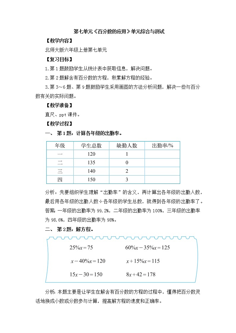 第七单元《百分数的应用》单元综合与测试-课件+教案01