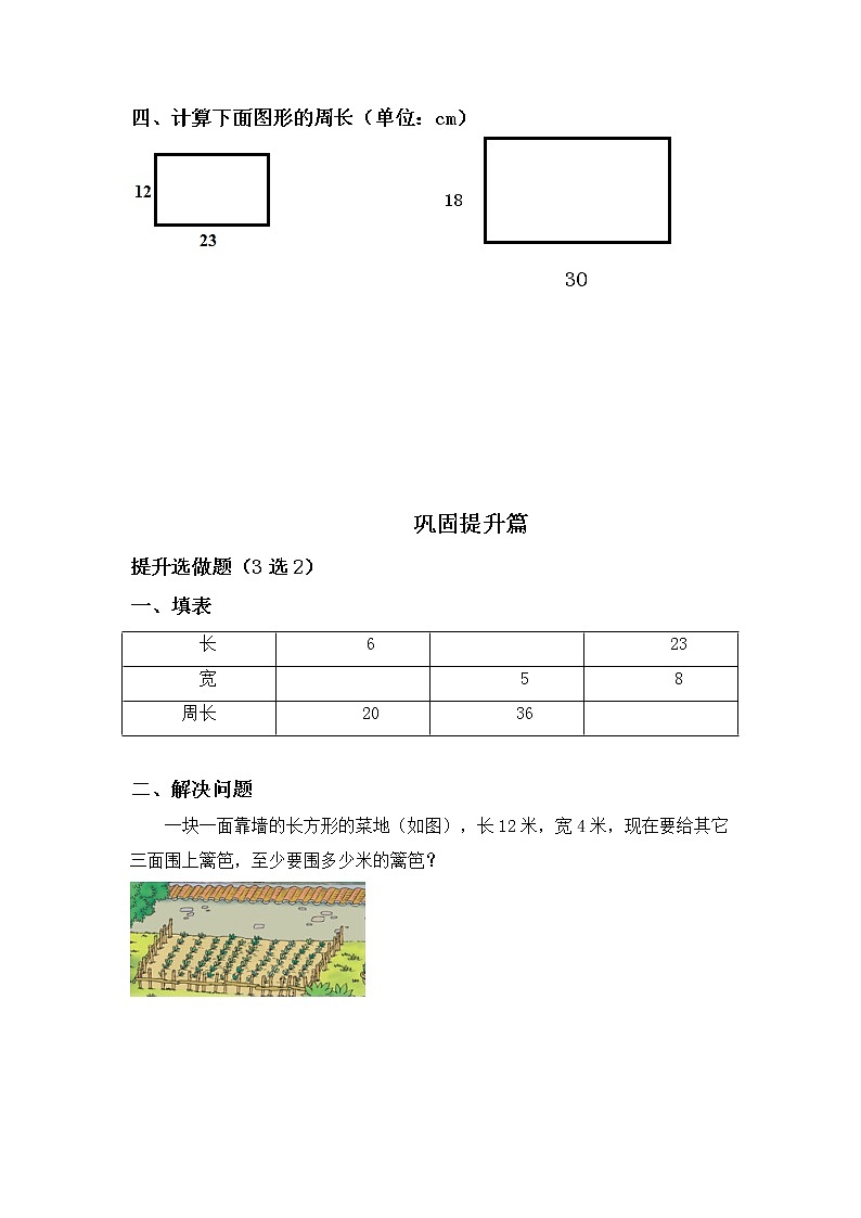 5.2长方形周长-3上数学（北师大版）同步课时分层课时练习(1)02