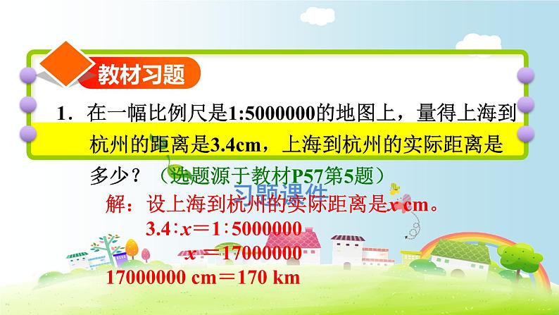 六年级下册数学课件-课后练习：4.8习题2习题2 比例尺——求图上距离 人教版(共18张PPT)第2页