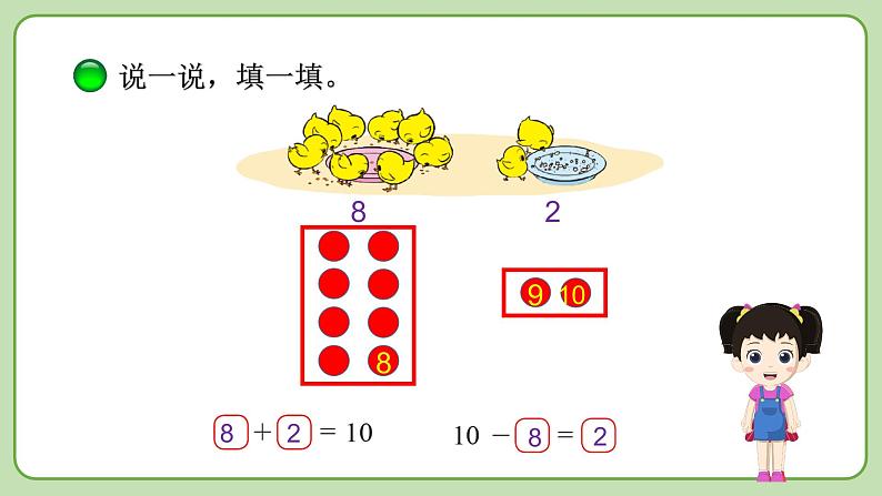 小学数学 北师大版 一年级上册 第三单元第12课时《小鸡吃食》 课件05