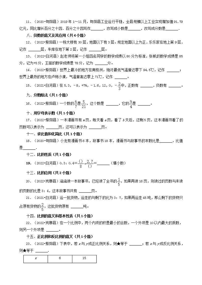 陕西省安康市三年（2020-2022）小升初数学卷真题分题型分层汇编-02填空题（基础题）(人教版)第2页