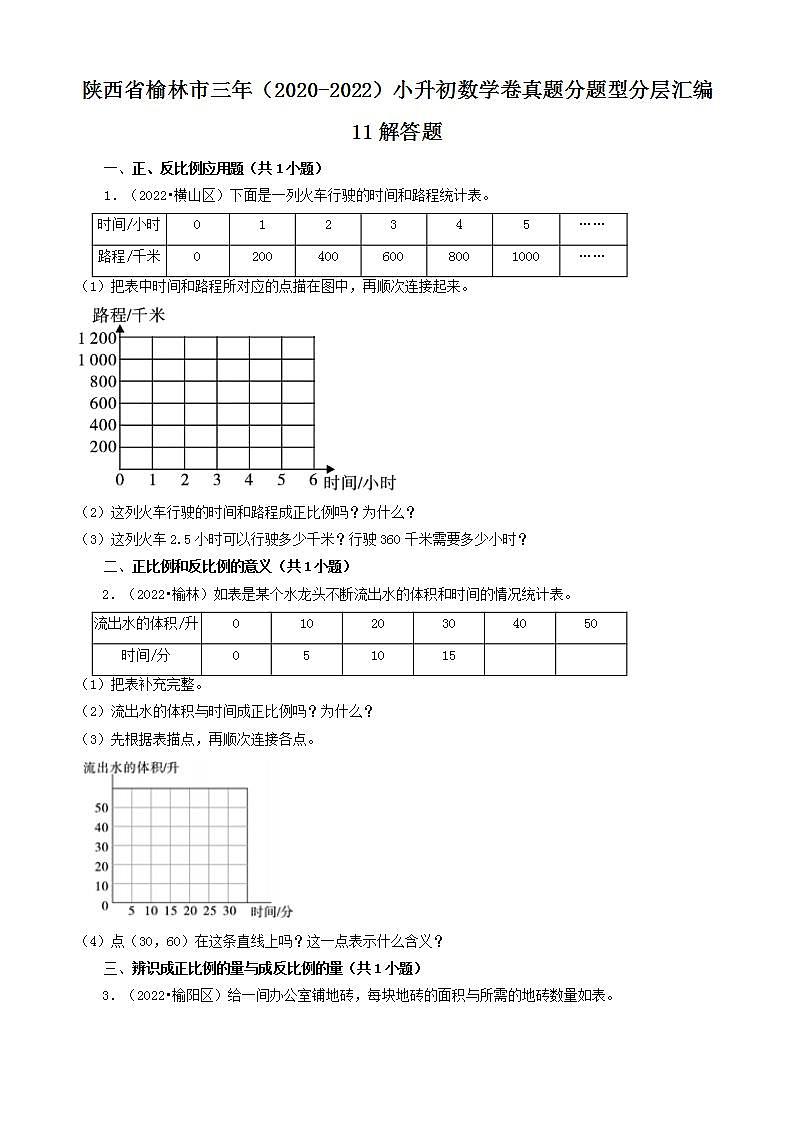 陕西省榆林市三年（2020-2022）小升初数学卷真题分题型分层汇编-11解答题(北师大版)01