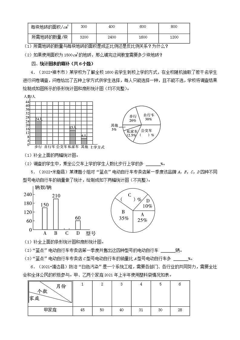 陕西省榆林市三年（2020-2022）小升初数学卷真题分题型分层汇编-11解答题(北师大版)02