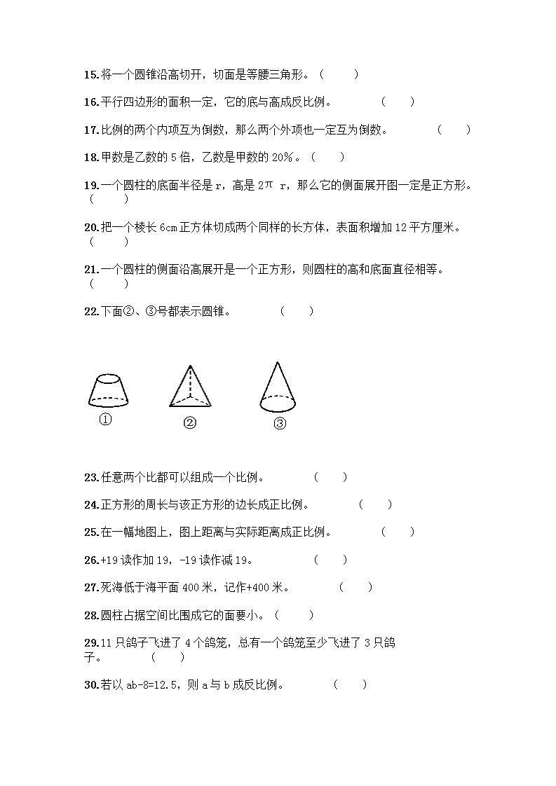 小升初数学判断题50道质优加答案（全国通用）第2页