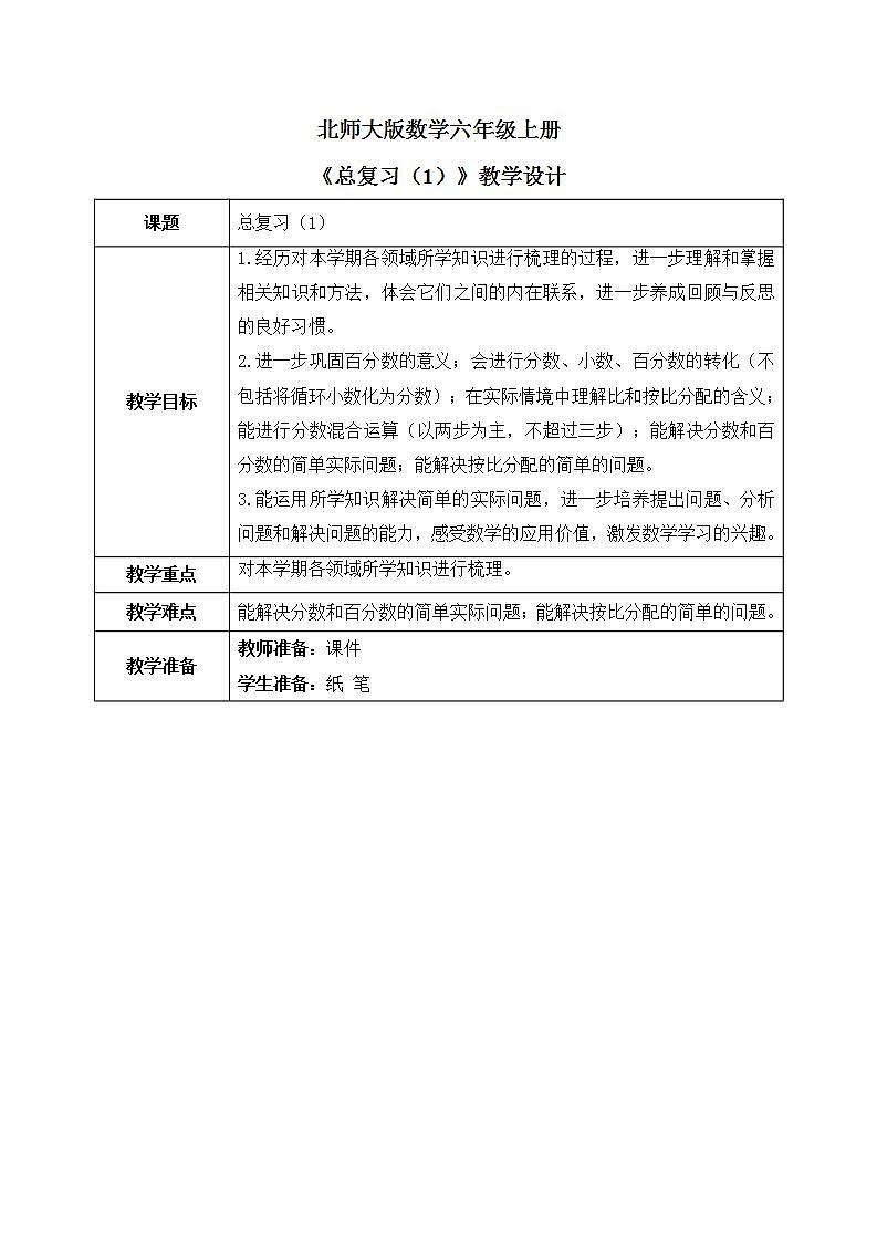 02北师大数学六上总复习（1）教学设计第1页