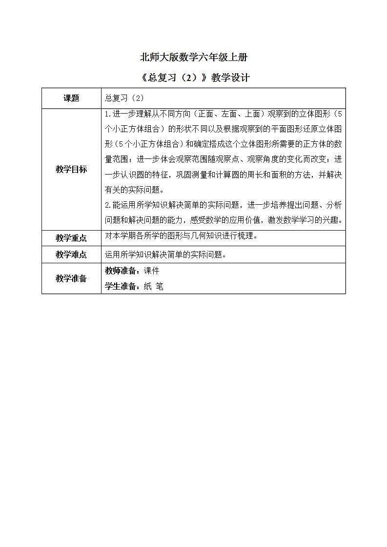 北师大数学六上《总复习(2)》课件PPT+教案01