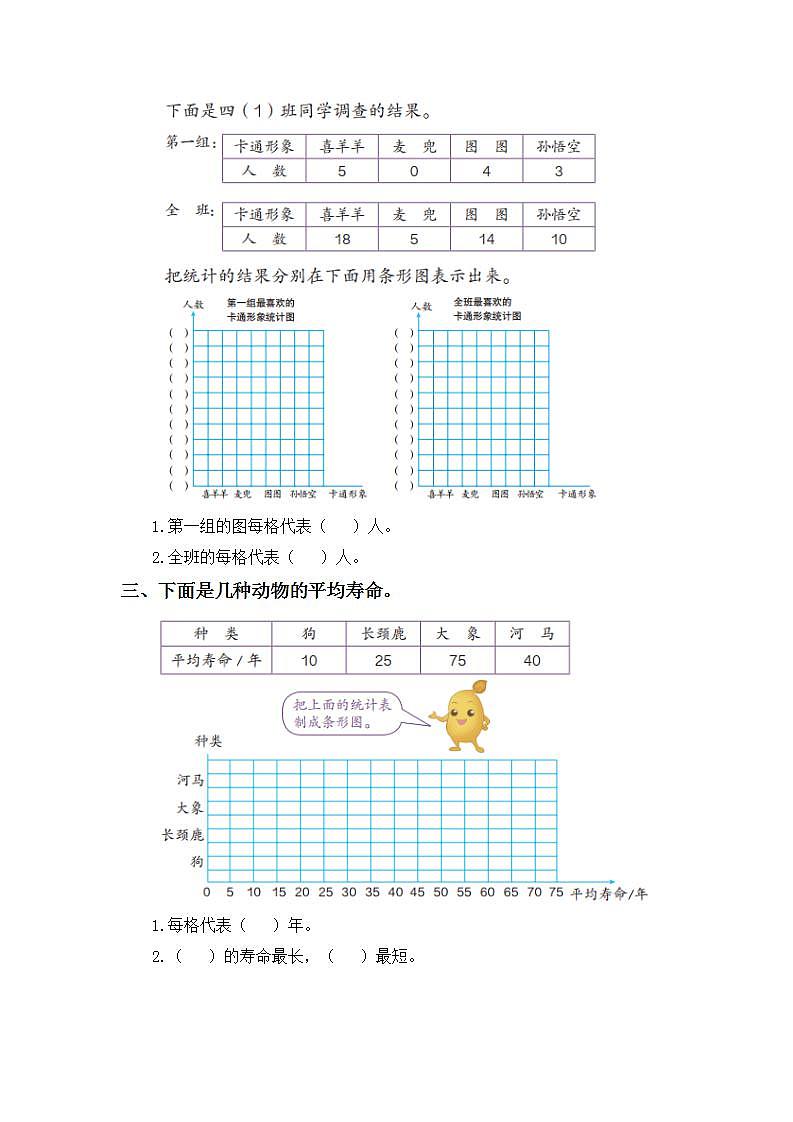 7.3一格代表多个单位的条形统计图-4上数学（人教版）同步课时分层课时练习02