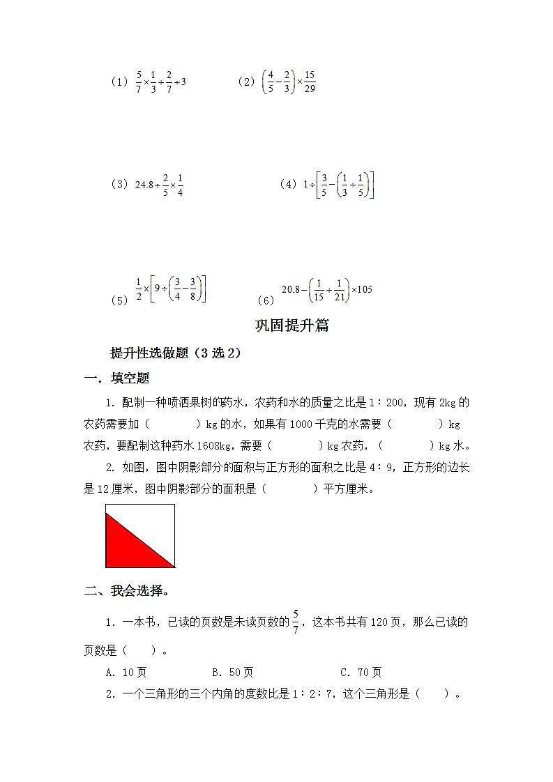 4.3求按比分配-6上数学（人教版)同步课时分层练习02