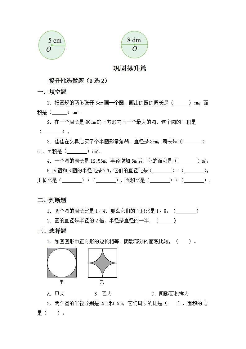 5.3.1圆的面积-6上数学（人教版)同步课时分层练习第2页