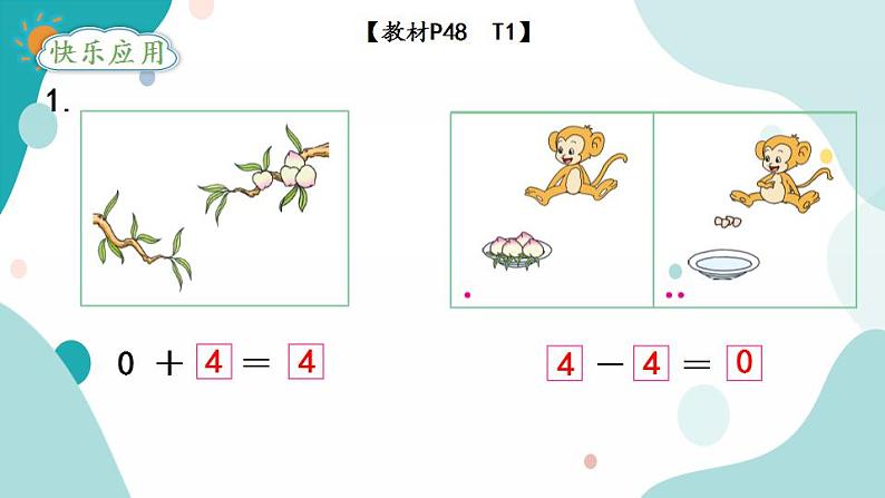 苏教版1年级上册数学第八单元第3课时  有关0的加法和减法课件第7页