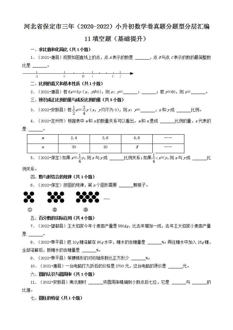 河北省保定市三年（2020-2022）小升初数学卷真题分题型分层汇编-11填空题（基础提升）(人教版)第1页