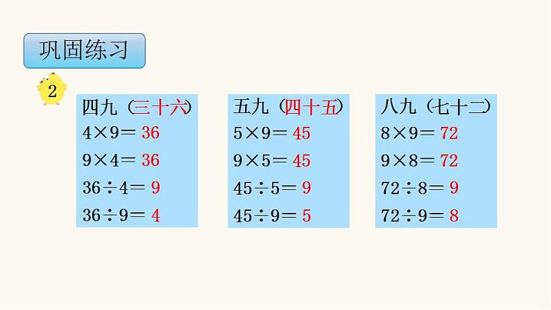 苏教版二年级数学上册第六单元6.5 9的乘法口诀和用9的乘法口诀求商课件第8页