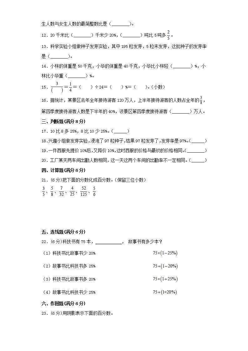 人教版六上第六单元百分数（一）综合训练（四）第2页