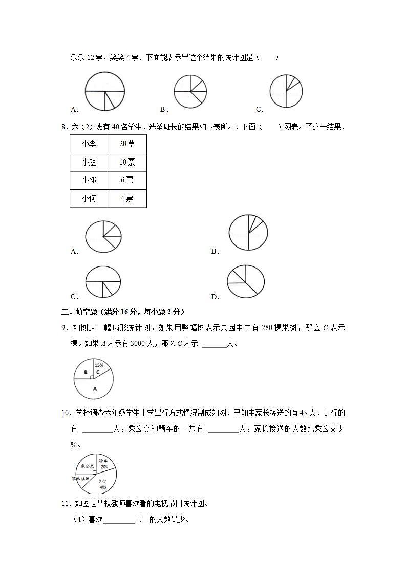 人教版六上第七单元扇形统计图综合训练（三）第2页