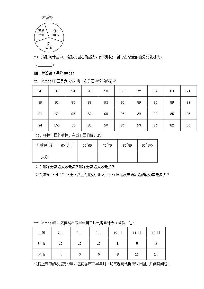 北师大版六上第五单元数据处理综合训练（三）第3页