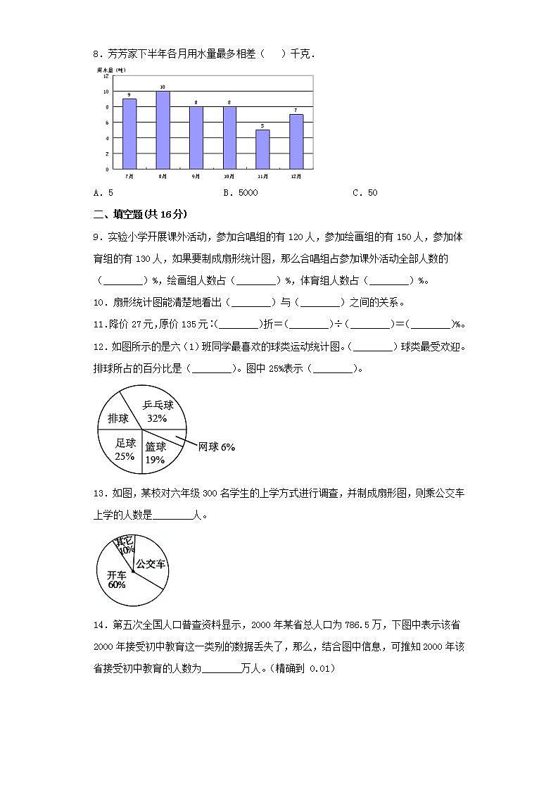 北师大版六上第五单元数据处理综合训练（二）02