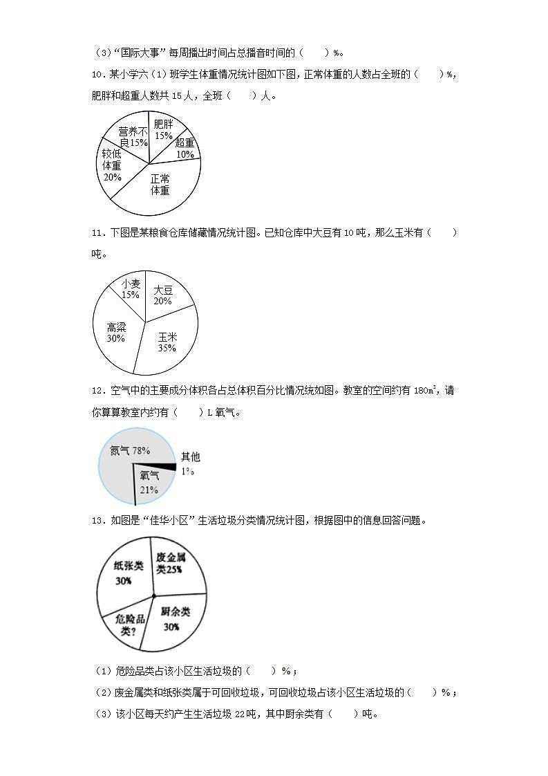 人教版六上第七单元扇形统计图常考易错题综合汇编（二）(word版，含答案)第3页