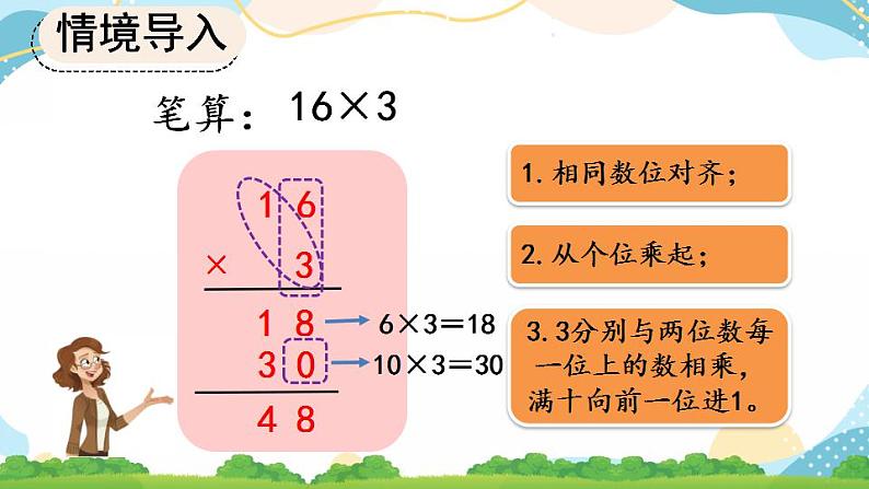 6.2.2 两、三位数乘一位数（一次进位）的笔算 课件第5页