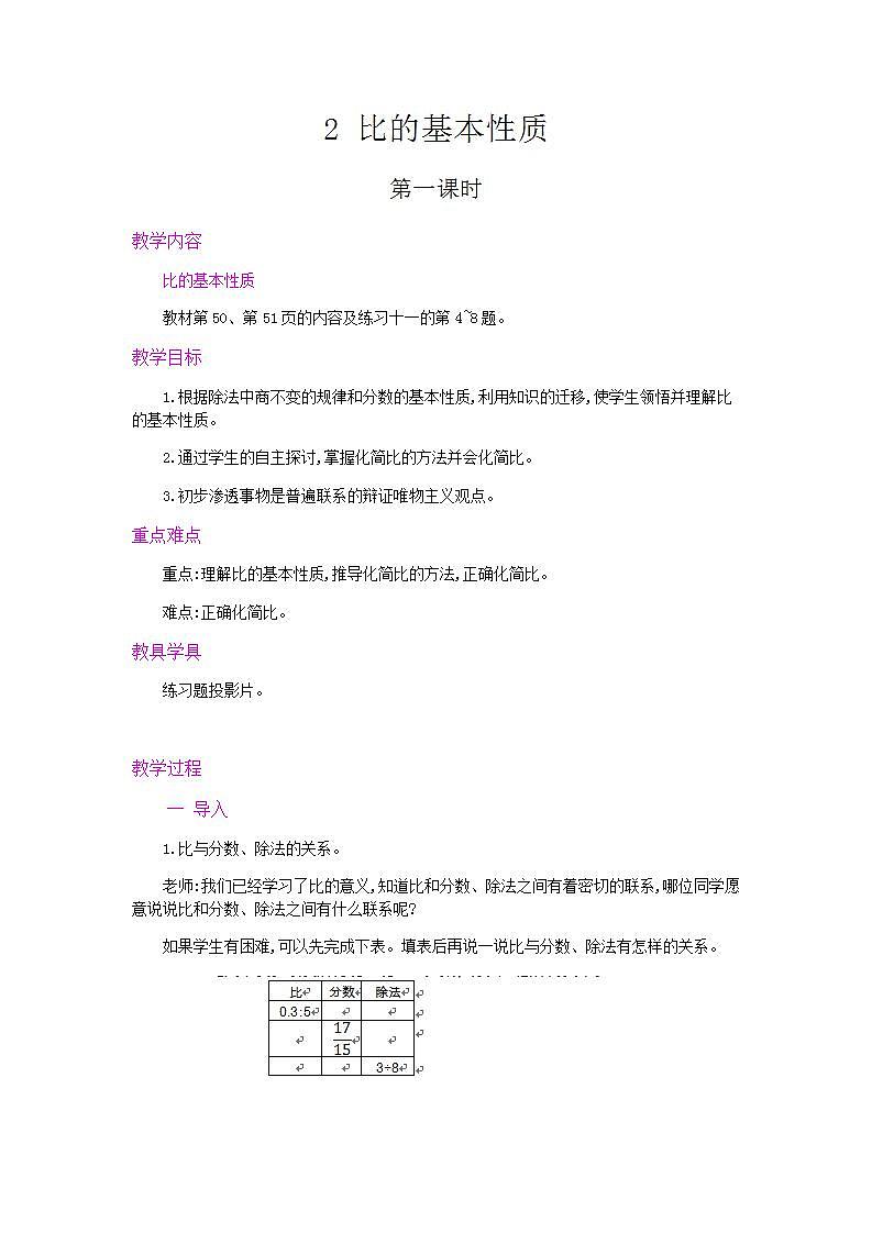 4.2 比的基本性质、化简比 课件+教案+练习01
