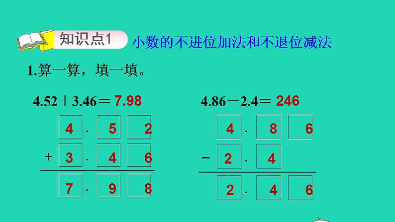 2022四年级数学下册第1单元小数的意义和加减法5买菜小数的不进位加法和不退位减法习题课件北师大版03