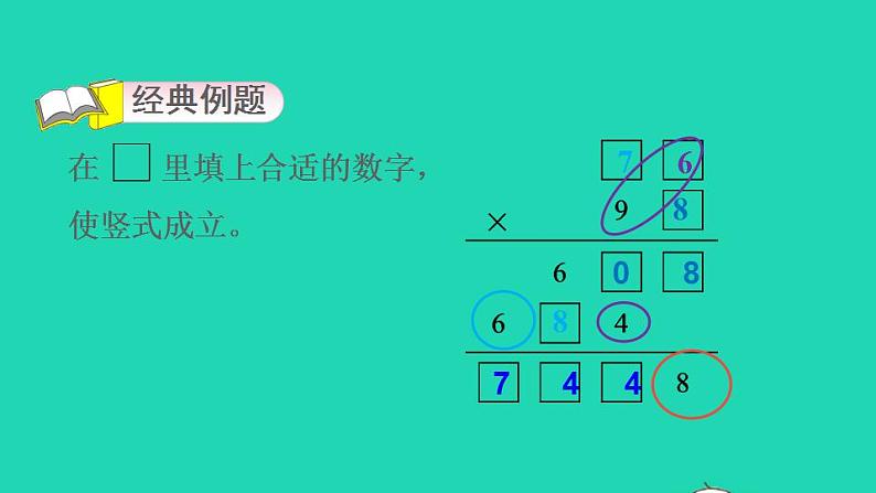 2022三年级数学下册第4单元两位数乘两位数第4招用推理法解决乘法竖式迷问题课件新人教版第3页