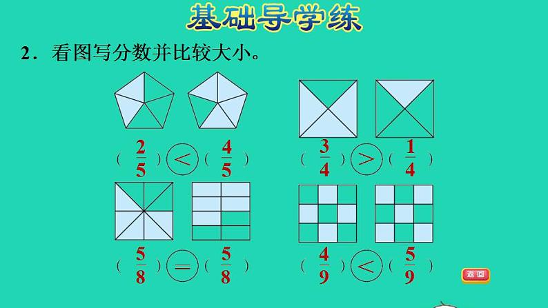 2022三年级数学下册第6单元认识分数第3课时比大小同分母或同分子分数的大小比较习题课件北师大版04