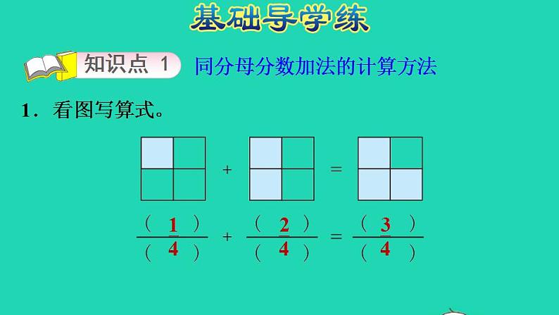 2022三年级数学下册第6单元认识分数第4课时吃西瓜同分母分数加减计算习题课件北师大版03