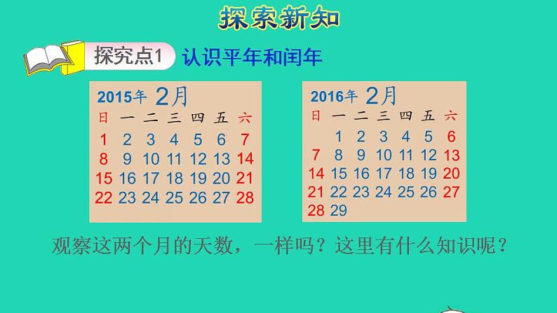 2022三年级数学下册第6单元年月日第2课时认识平年和闰年授课课件新人教版第3页