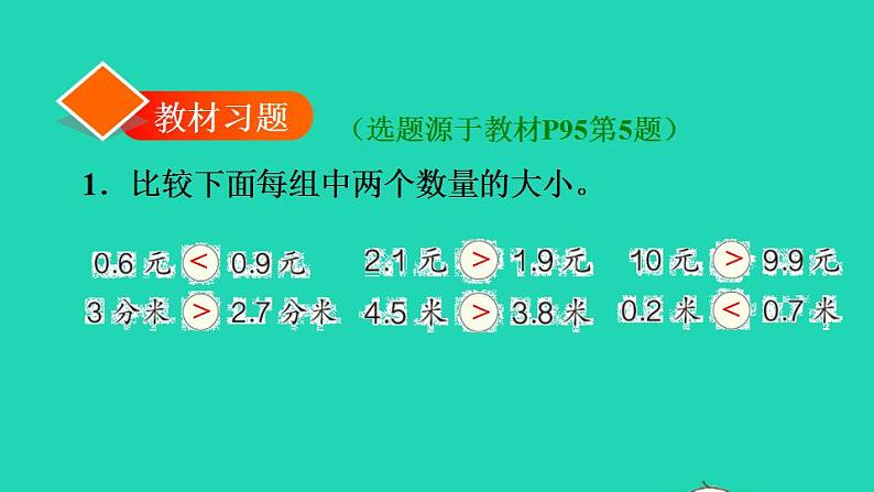 2022三年级数学下册第7单元小数的初步认识第2课时小数的大小比较习题课件新人教版02