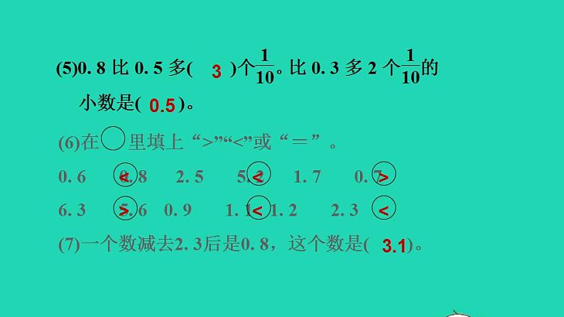 2022三年级数学下册第8单元小数的初步认识阶段小达标11课件苏教版第5页