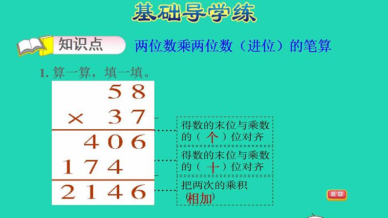 2022三年级数学下册第1单元两位数乘两位数第3课时两位数乘两位数进位的笔算习题课件苏教版第3页