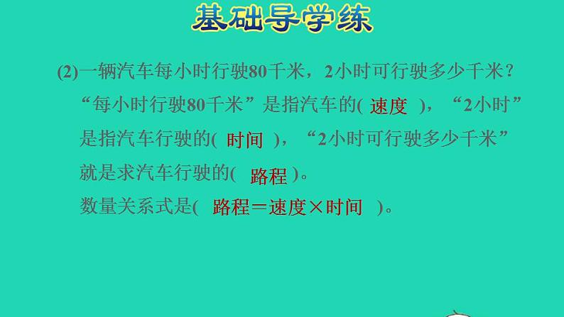 2022四年级数学下册第3单元三位数乘两位数第5课时速度时间路程之间的数量关系习题课件冀教版04