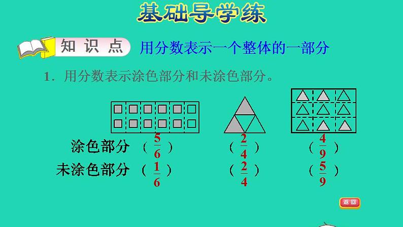 2022四年级数学下册第5单元分数的意义和认识第1课时用分数表示一个整体的一部分习题课件冀教版第3页