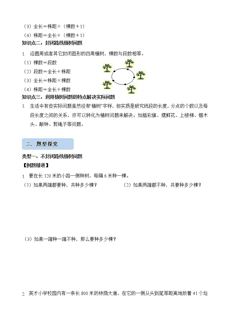 人教版四升五年级数学 第22讲   植树问题（讲义）【暑假衔接】第2页