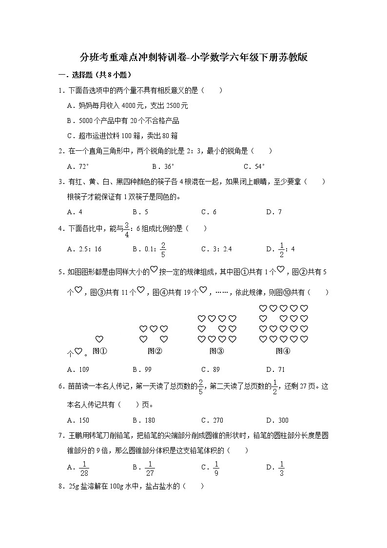 分班考重难点冲刺特训卷-小学数学六年级下册苏教版01