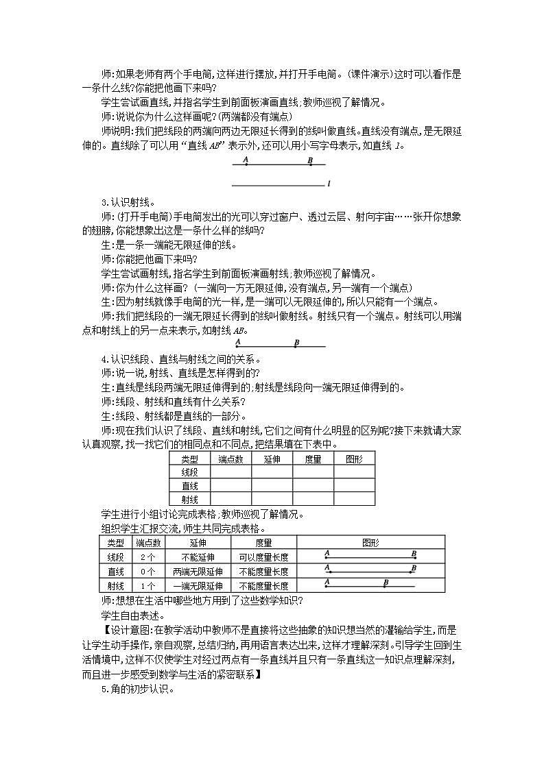 人教版4上数学 3.1 认识线段、直线、射线、角 课件+教案+练习02