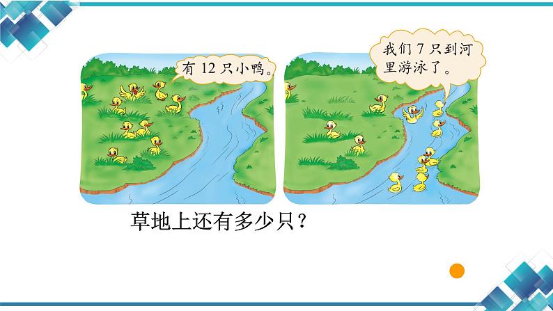 北师大版一年级下册数学第一单元第三课小学数学 1下 第1单元 第3课快乐的小鸭子(6、7的退位减法)课件第4页