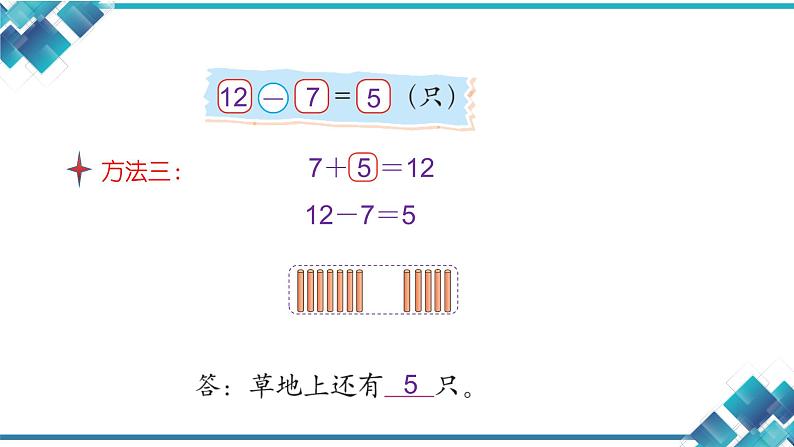 北师大版一年级下册数学第一单元第三课小学数学 1下 第1单元 第3课快乐的小鸭子(6、7的退位减法)课件第7页