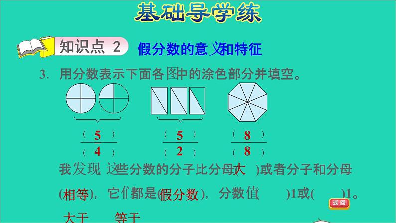 2022五年级数学下册四分数的意义和性质第4课时真分数和假分数习题课件苏教版第5页