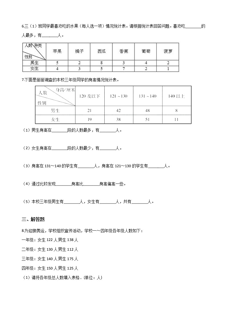 四年级数学苏教版上册课时练第4单元《统计表和条形统计图（一）》2第2页
