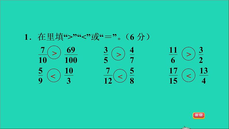 2022五年级数学下册四分数的意义和性质阶段小达标11课件苏教版第3页