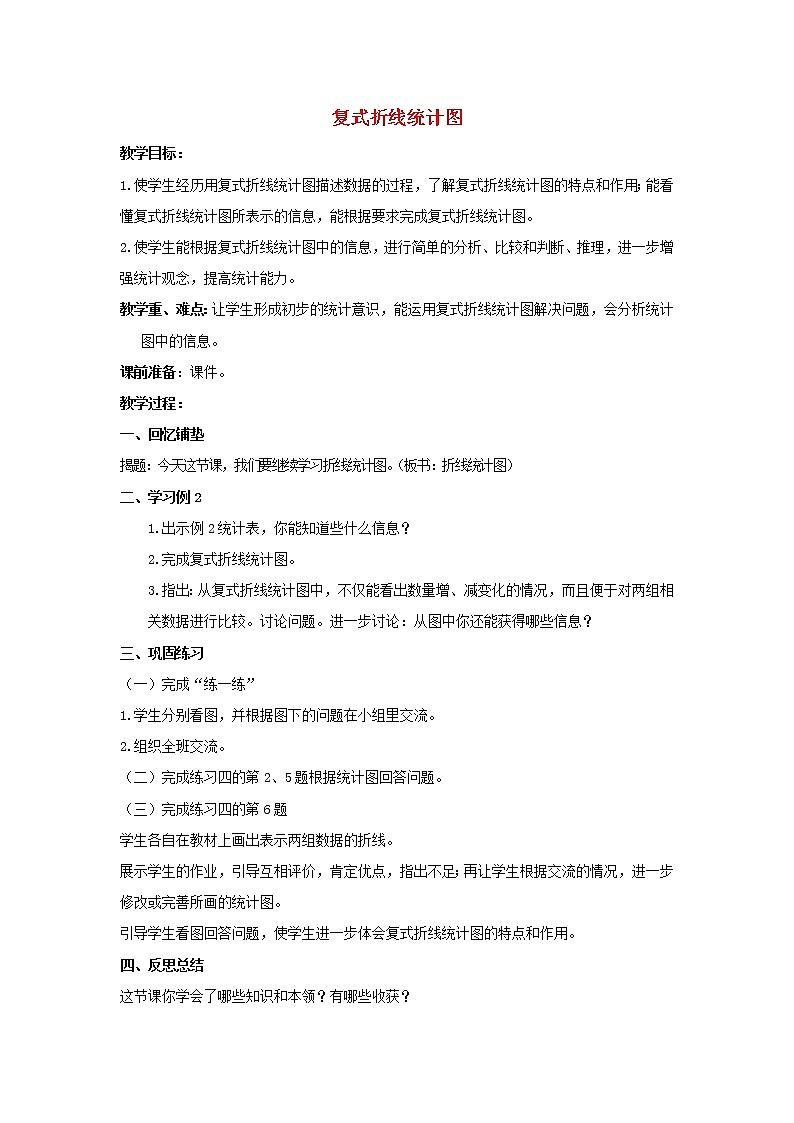 2022五年级数学下册二折线统计图第2课时复式折线统计图教案苏教版01