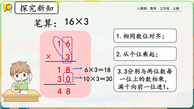 【最新教材插图】人教版数学三上 6.2.2《两、三位数乘一位数（一次进位）的笔算》课件+教案+练习05