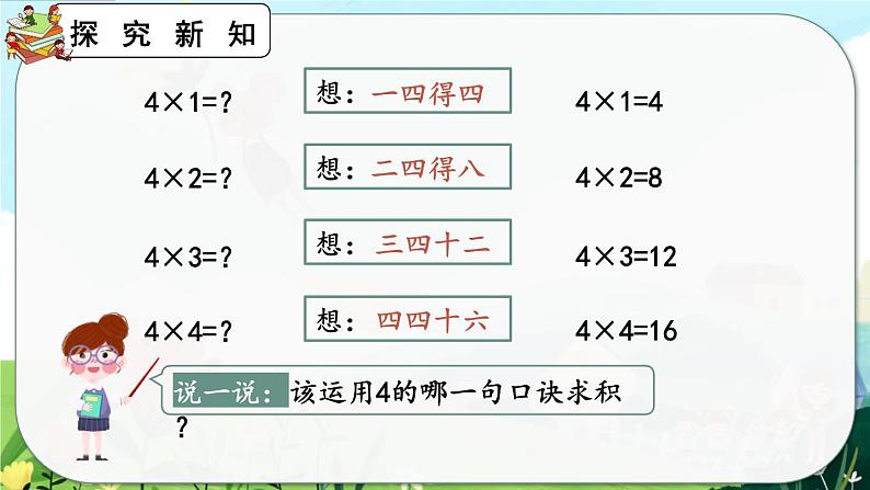 【最新教材插图】人教版数学二上 4.2.4《4和1的乘法口诀》课件+教案+练习08